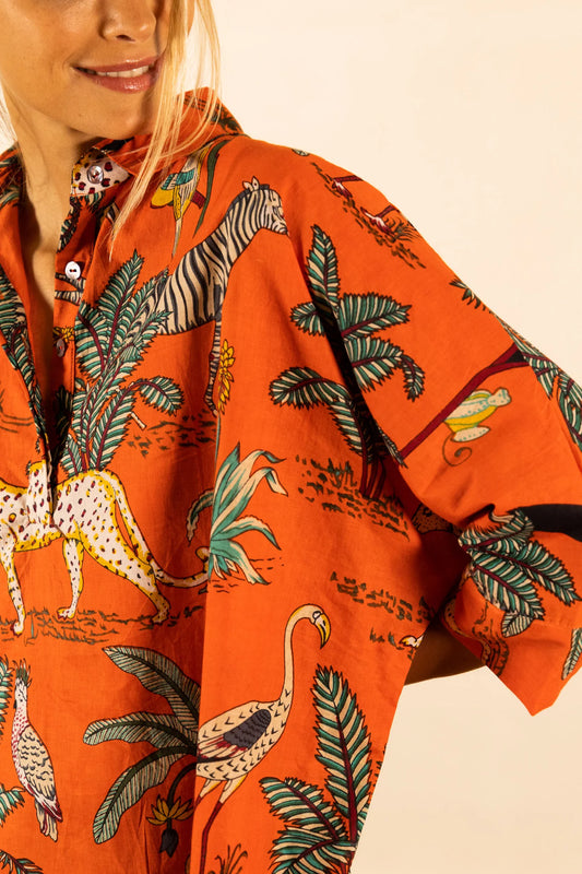 Blusa oversize giungla arancio in cotone